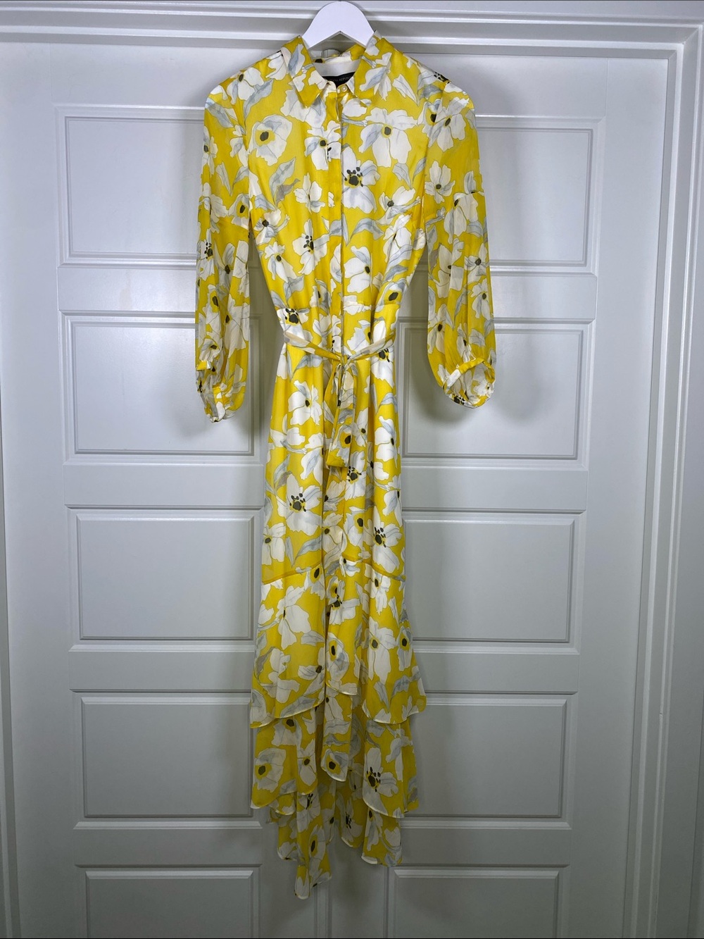 NWT Banana Republic Floral Tiered Maxi Shirt Dress Yellow Size 4